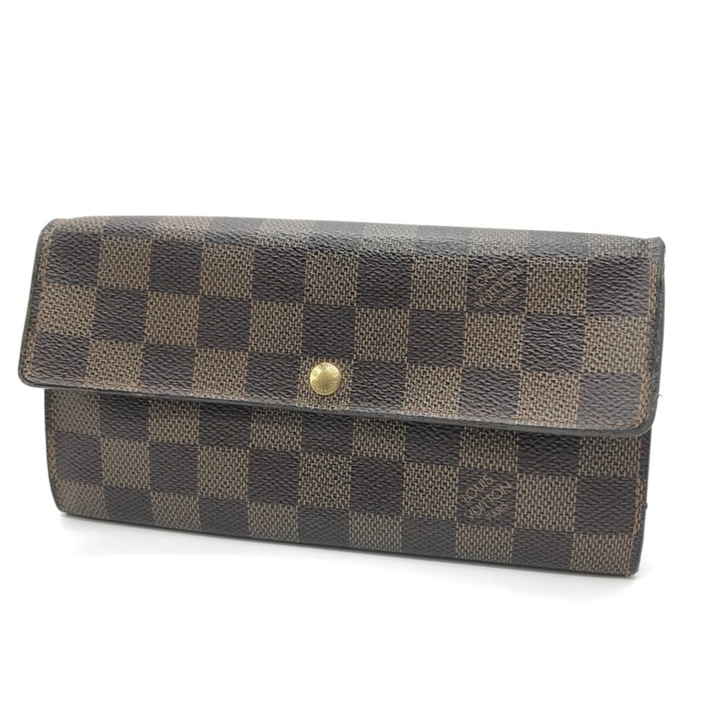 Louis Vuitton Damier Portefeuille Sarah Long Wallet Canvas Leather Black Brown